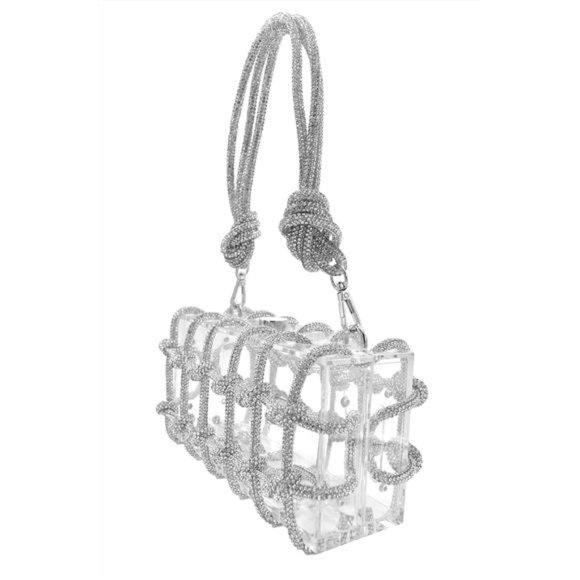 Clear Acrylic Clutch Sparkle Rhinestone Evening Bag Silver - Picture 2 of 6